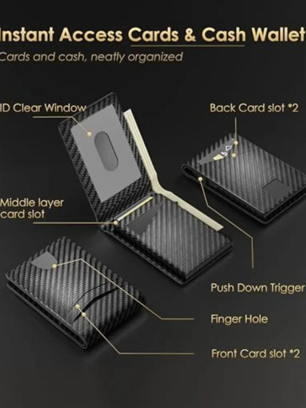 Slim Minimalist Wallet for Men - RFID Blocking, Carbon Fiber Design, 2026
